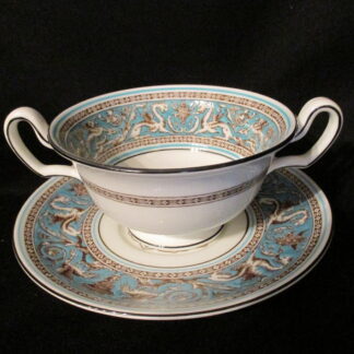 Wedgwood Florentine Turquoise Cream Soup Bowl & Stand