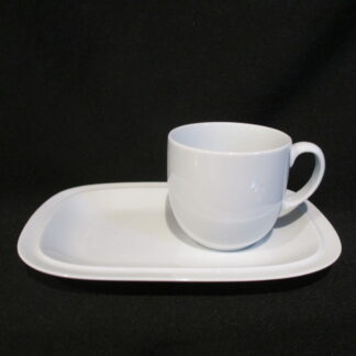 Denby White Squares Buffet Saucer With Cup NEW