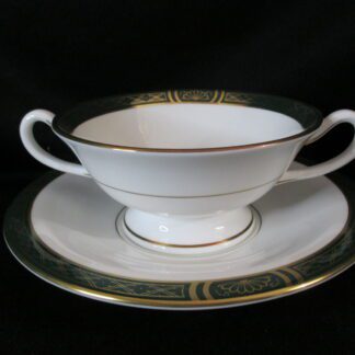 Royal Worcester Mountbatten Green Cream Soup Bowl & Stand