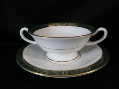 Royal Worcester Mountbatten Green Cream Soup Bowl & Stand