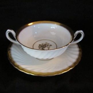 Minton Gold Rose H4680 Cream Soup Bowl & Stand