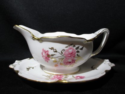 Royal Crown Derby Pinxton Roses Gravy Boat & Stand